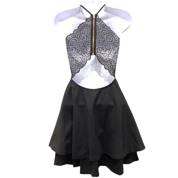 Windsor Skater dress black deep V lace back with cutout - Picture 1 of 8